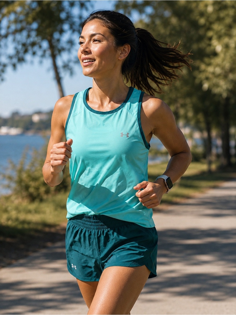 Under Armour Aqua & Teal Racerback Tank and Running Shorts